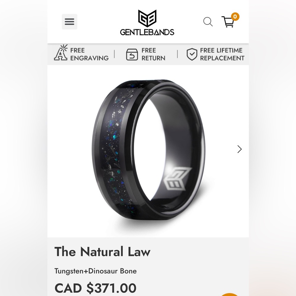 Brand New! Men’s Tungsten Dinosaur Bone Inlay Ring